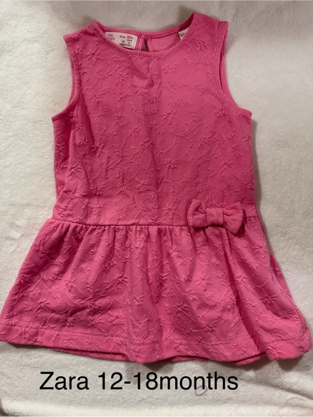 Zara Pink Sleeveless Textured Bow Peplum Top